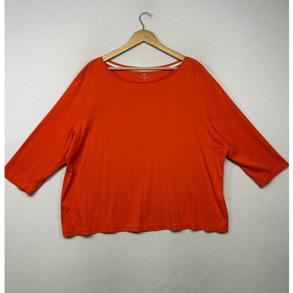 Classic Minimalist Talbots Woman Womens 3X Orange Pima Cotton 3/4 Sleeve Tee